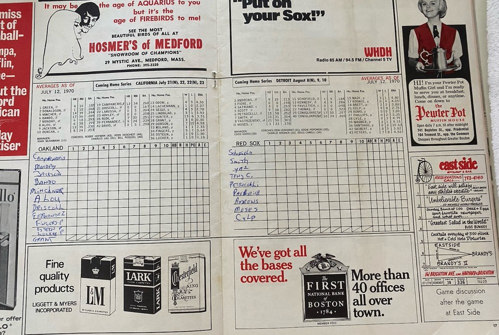 Boston Red Sox Program & Scorecard 1970
