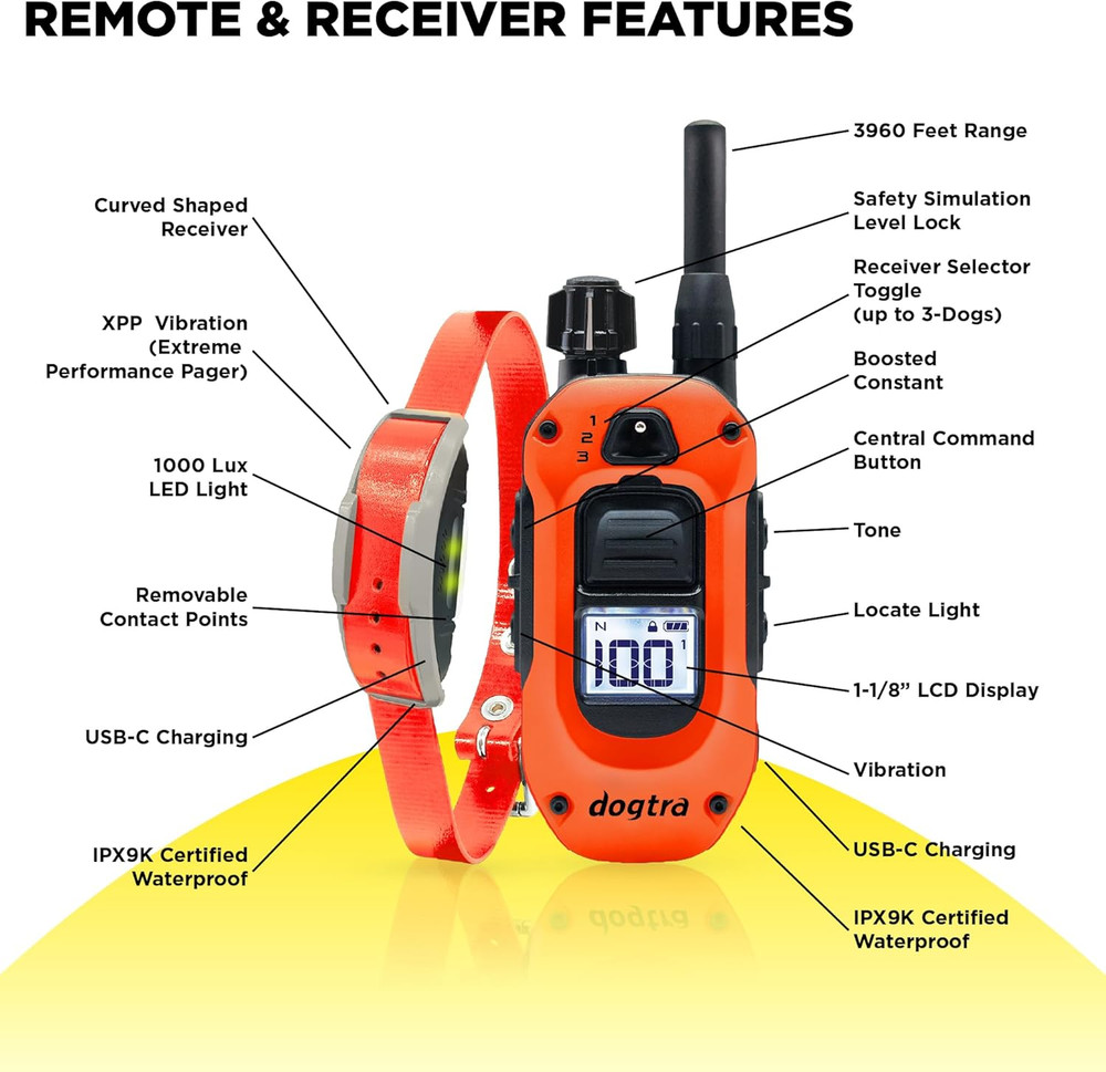 Dogtra 1900X Orange E-Collar for Dog Training - 3/4 Mile Range - Waterproof