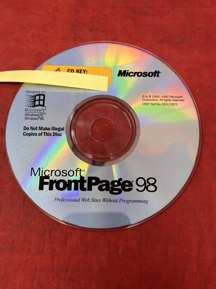 Microsoft FrontPage 98 CD Professional Website Software for Windows 95 NT w/Key