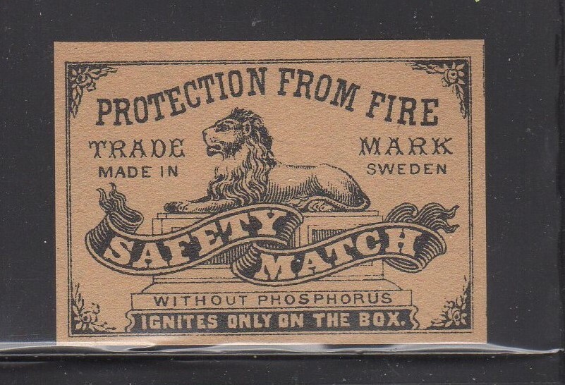 Swedish Matchbox Advertising Label - Protection from Fire, Without Phosphorus