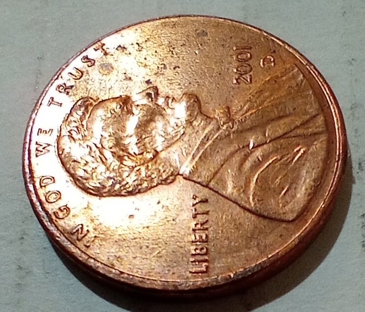 One Cent 2001 D Misaligned Die Obverse Error MAD DDO DDR