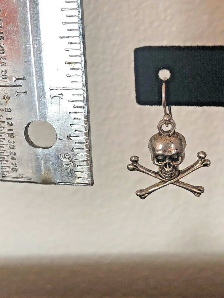 Skeleton skull bone pierced ear drop silver - tone silver plated post earrings