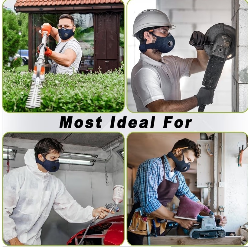 Mask 1 Pack Medium Black Mesh come w 6 filter Active Carbon Filter Valve