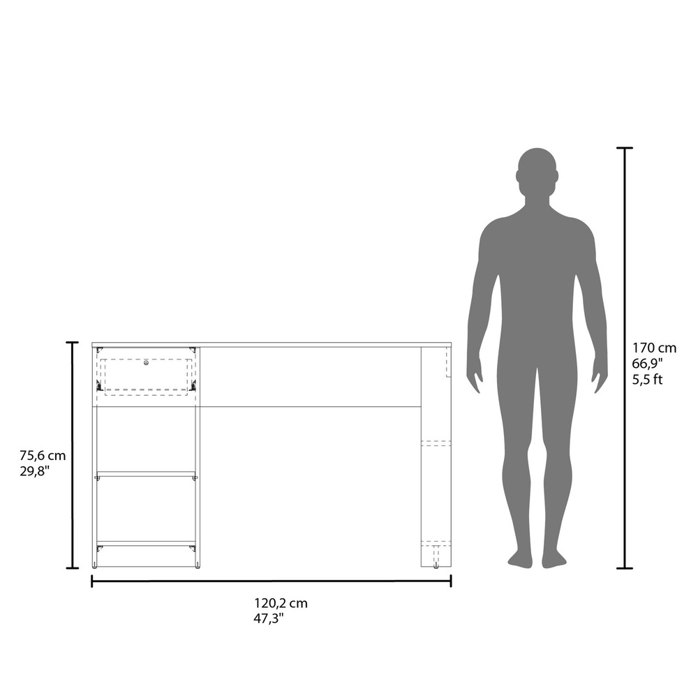 Computer Desk, 1 Drawer, 2 Shelves, White