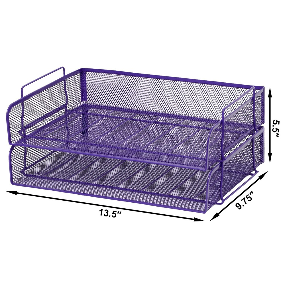 2 Pack Stackable Desk Paper Tray, Metal Mesh Desktop Document Letter File Org...
