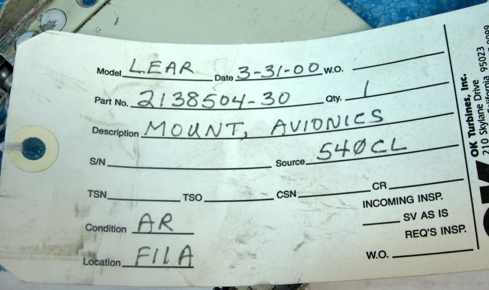 LEAR 2138504-30 TRAY MOUNT RACK, AVIATION SURPLUS