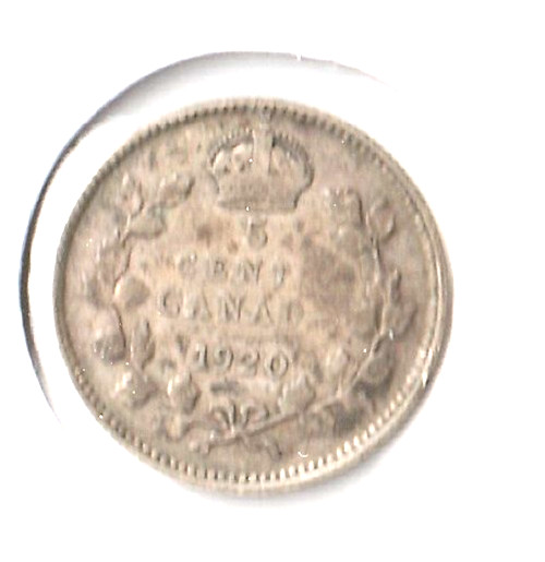 Coin Canada 5 Cents 1920 KM22a, silver