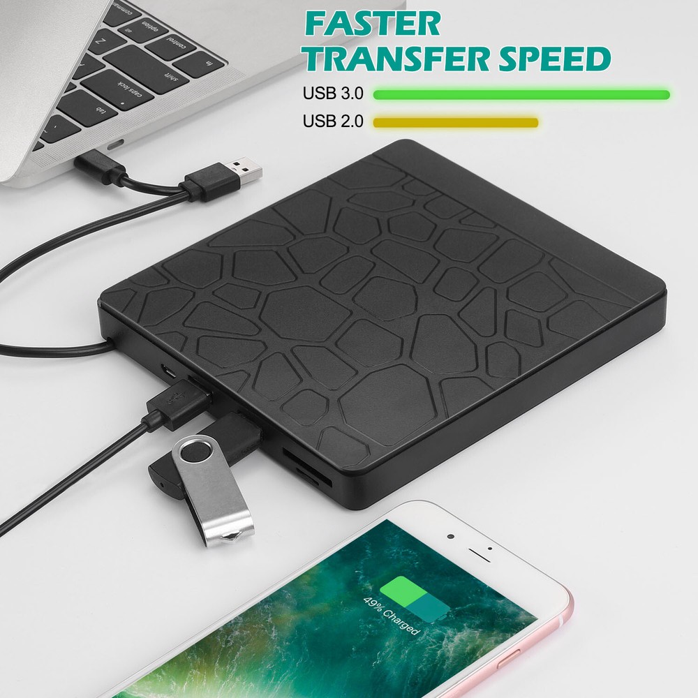 Type C USB 3.0 CD DVD +/- RW Burner External DVD Drive Optical Disk Drive SD/TF