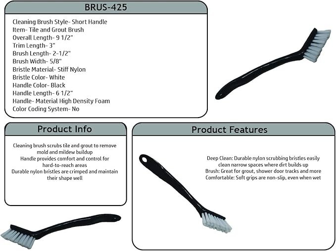 Basic Tile and Grout Brush Set of 10 Medium Bristle Grey Handle