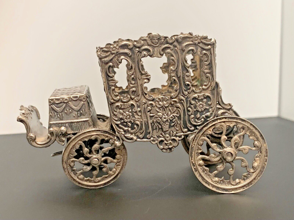 RARE Antique Miniature Rococo Silver Coach