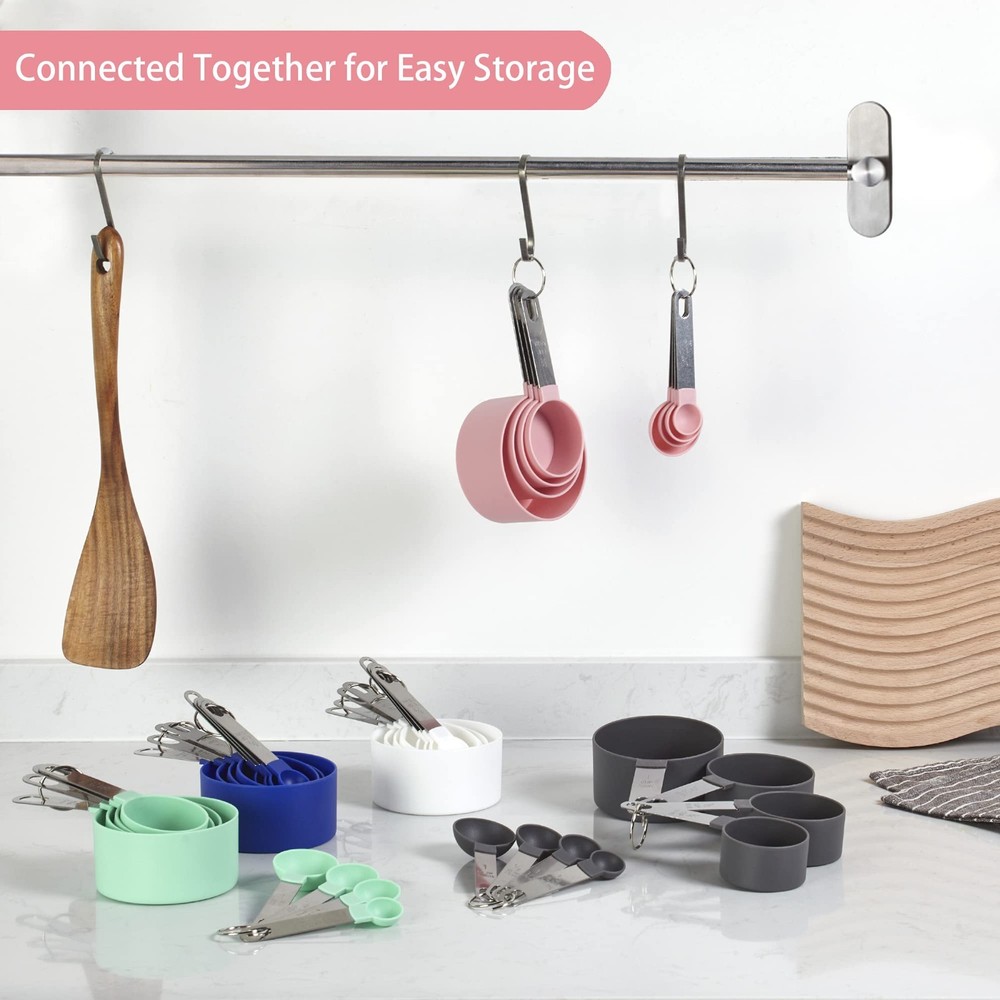 Huygens Measuring Cups & Spoons Set 10pcs Stackable Stainless Steel Handle Pink