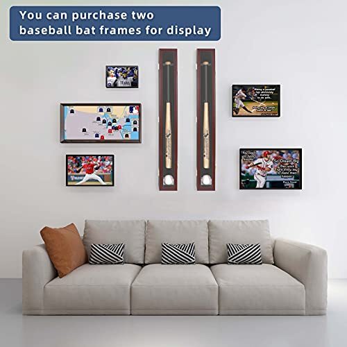 Wall Mounted Baseball Bat Display Case Vertical or Horizontal Single Bat Holder