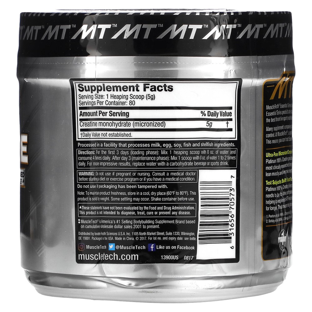 Muscletech, Essential Series, Platinum 100% Creatine, Unflavored, 14.11 oz