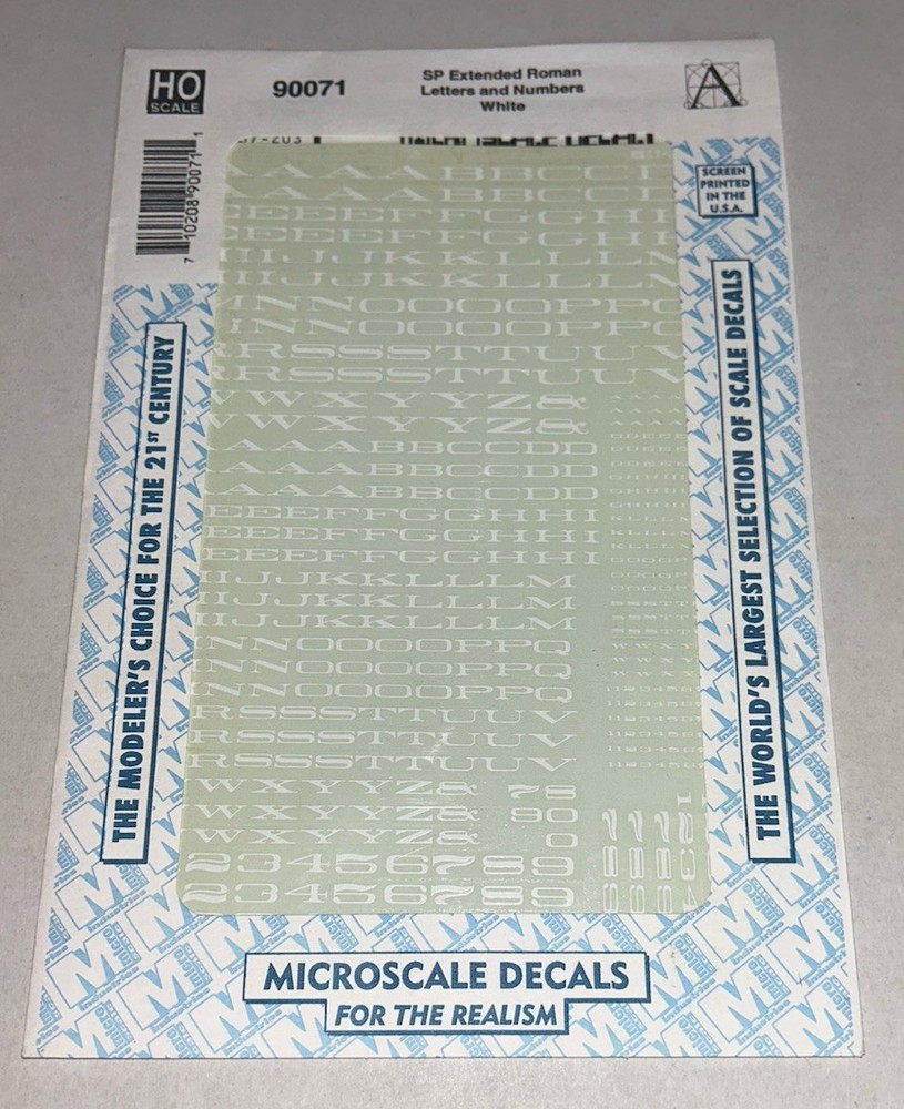 MICROSCALE HO DECAL-SP EXTENDED  ROMAN LETTERS/NUMBERS-WHITE #90071