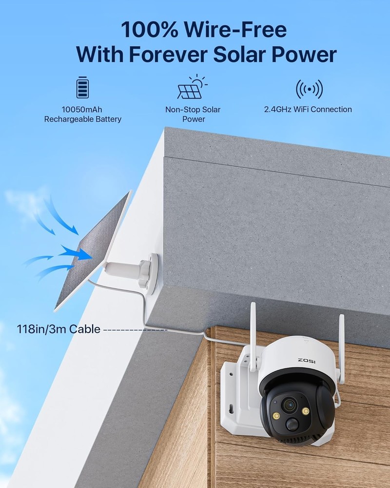ZOSI Wireless 32GB Card 4MP Security Battery WIFI Solar Panel PTZ Camera System