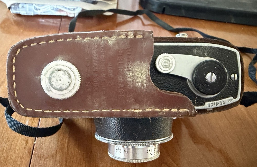 Kodak Automatic 35 Camera Silver Brown Black with Brown Leather Case