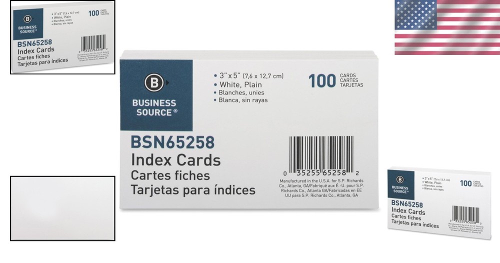Durable 100 Count White Index Cards, 3" x 5" - Blank for Easy Customization