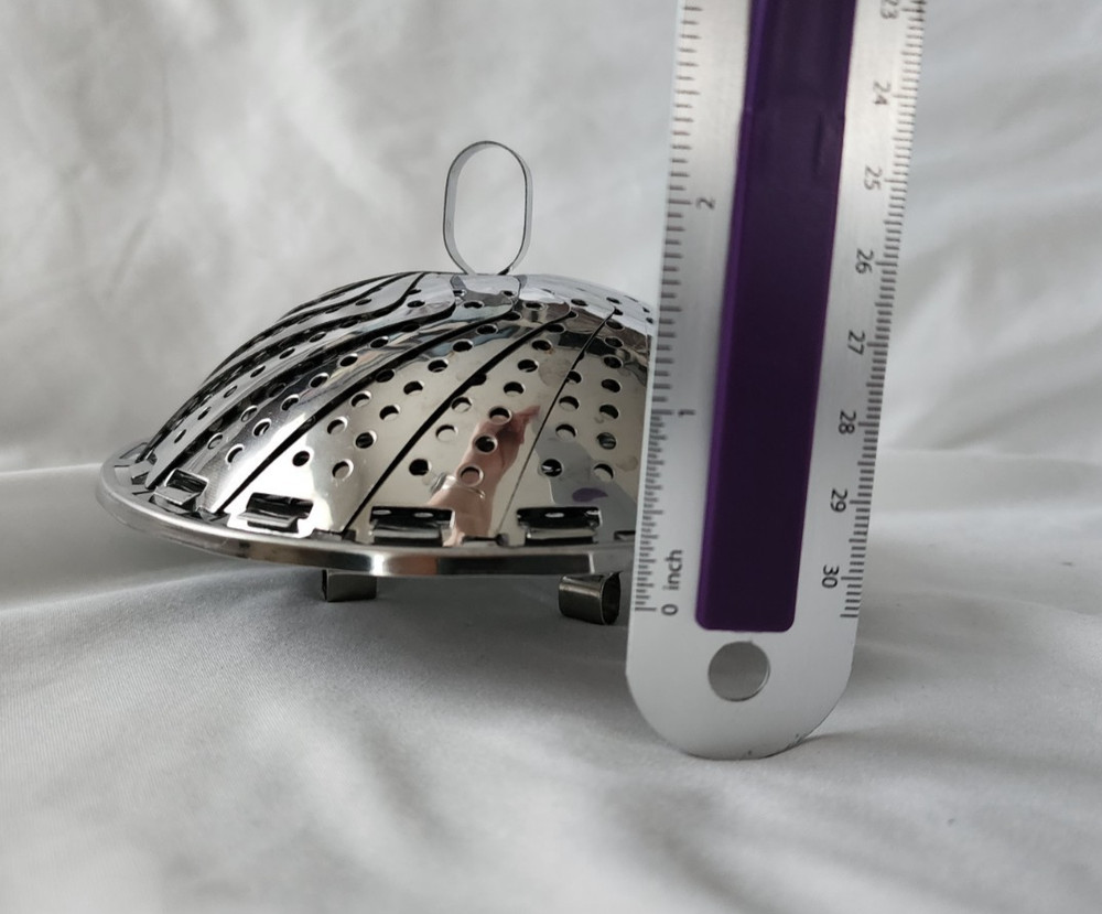 Vegetable Expandable Folding Footed Silver Metal Steamer Basket, 4.5 -9 in
