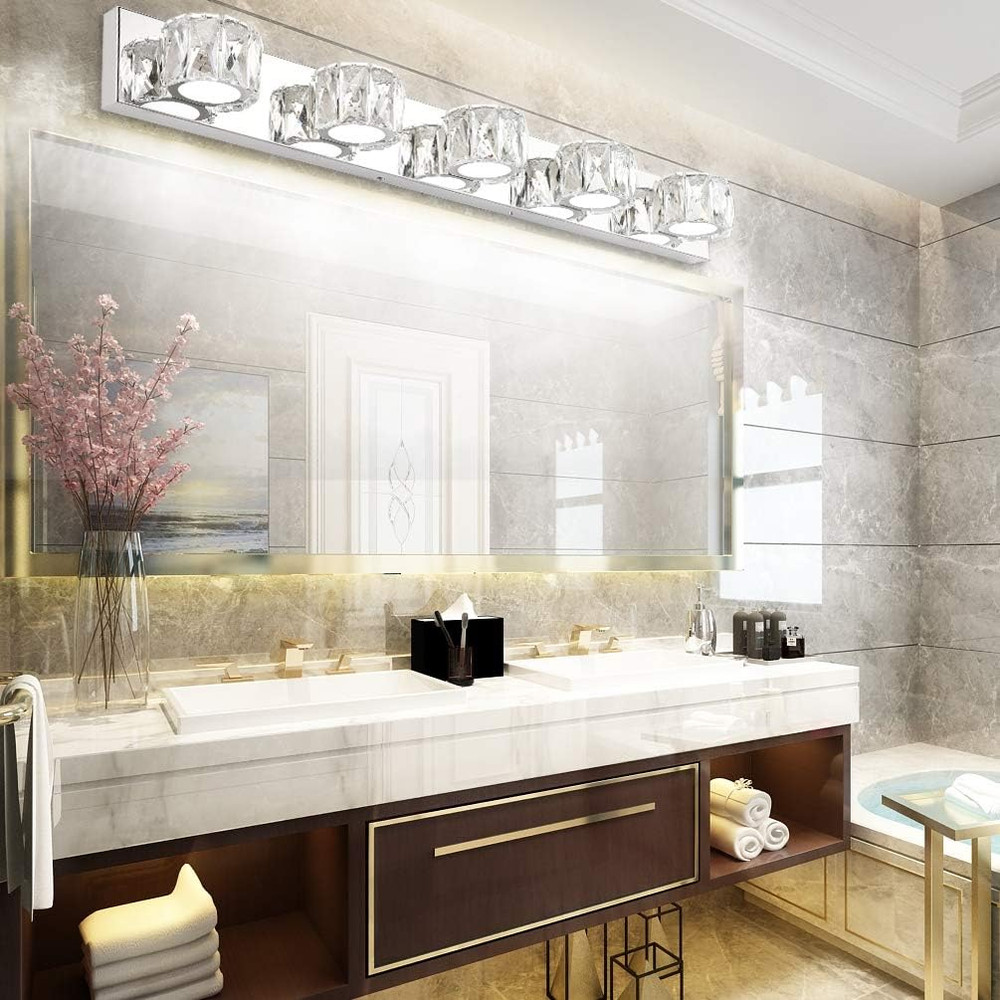 Modern 5-Light Crystal LED Vanity Wall Light for Bathroom Lighting
