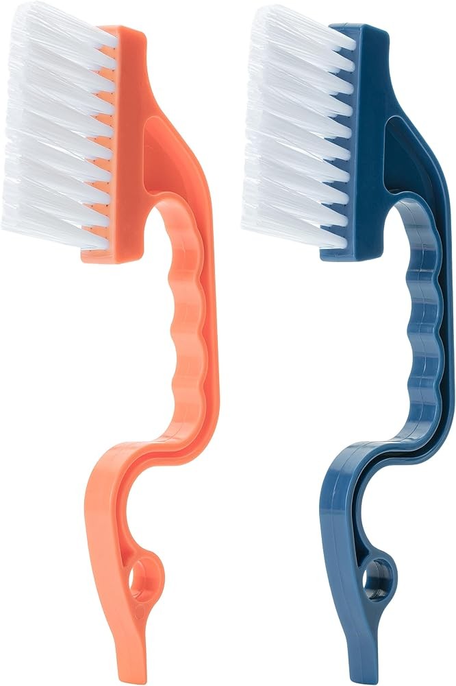 Sli- Window Tra Cleaning Brush,Blue Ergonomic Handle, Built-in Scraper