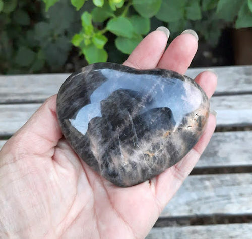 Black Moonstone Heart, Creativity, Intuition, Inner Growth, Grounding