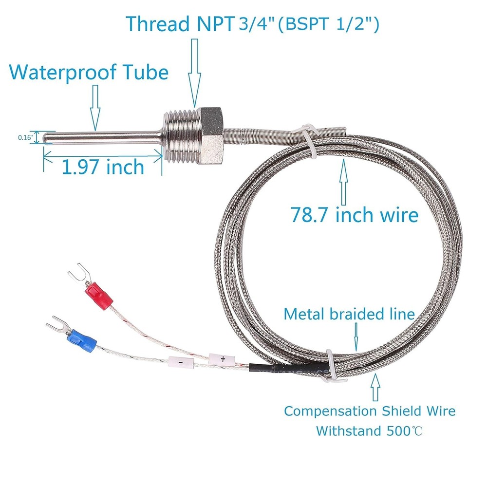 Waterproof K Type Thermocouple Temperature Sensor Probe For PID Controller Two