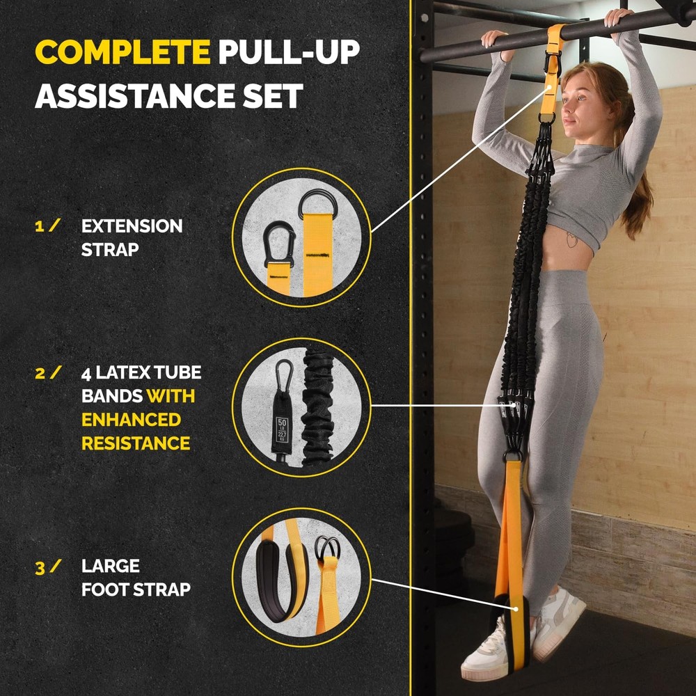 Pull Up Assistance Bands Set - 4 Heavy-Duty Pull Up Bands, Height Adjustable Str