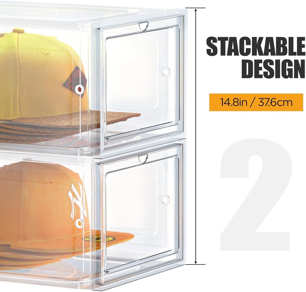 Hat Organizer Box, Stackable Clear Baseball Caps Holder Box Containers