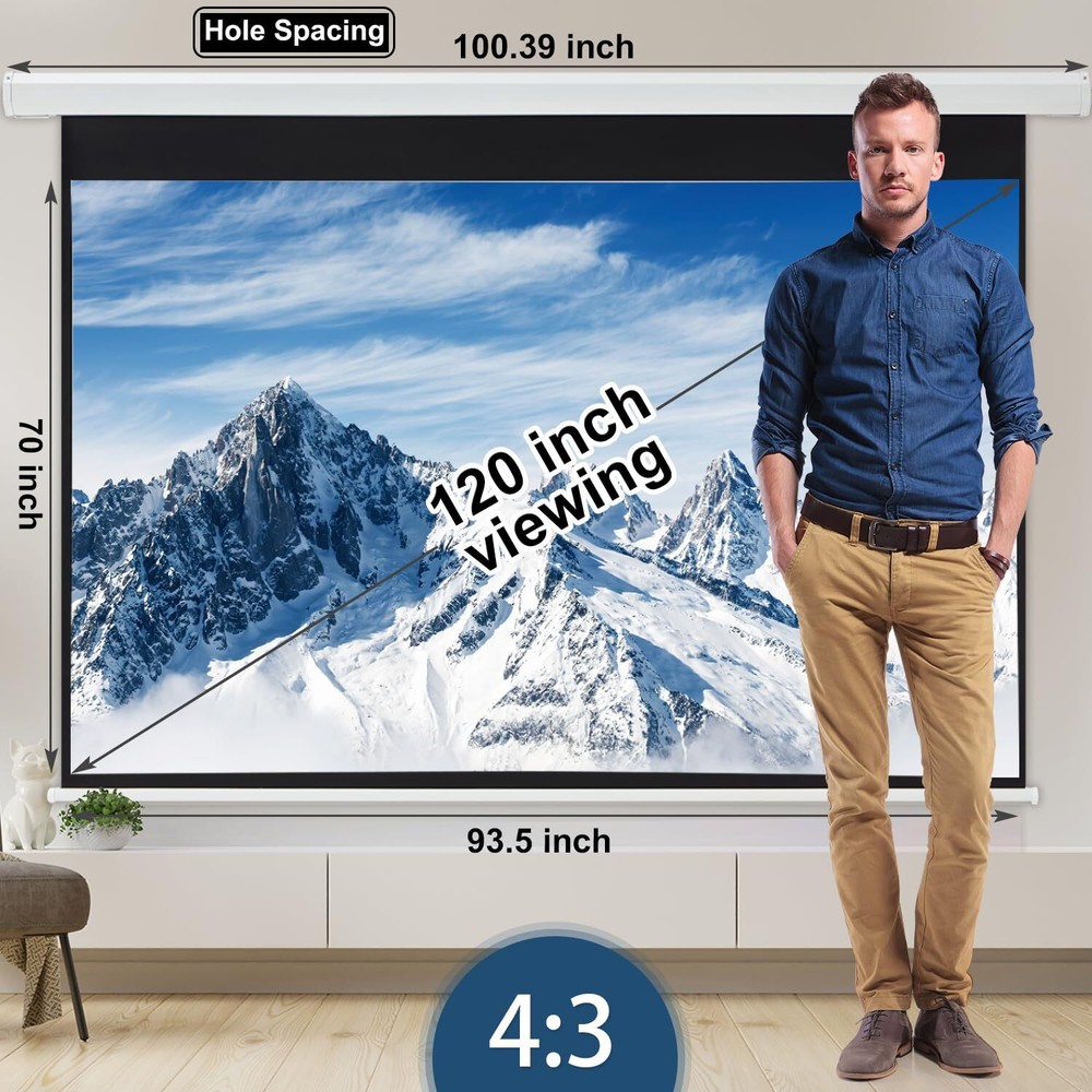 120Inch Motorized Projection Screen 43 4K 3D HD Electric Projector Screen