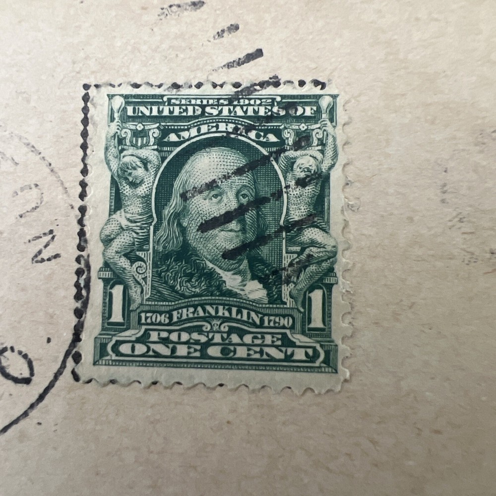 1907 Post Dated Postcard Benjamin Franklin 1 cent Stamp Akron,Ohio May 14 1907