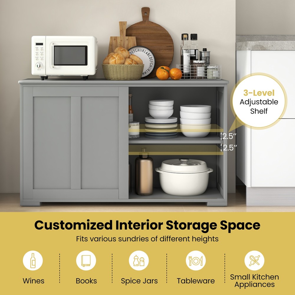 2PCS Kitchen Buffet Cabinet Stackable Cupboard w/Sliding Doors, Adjustable Shelf