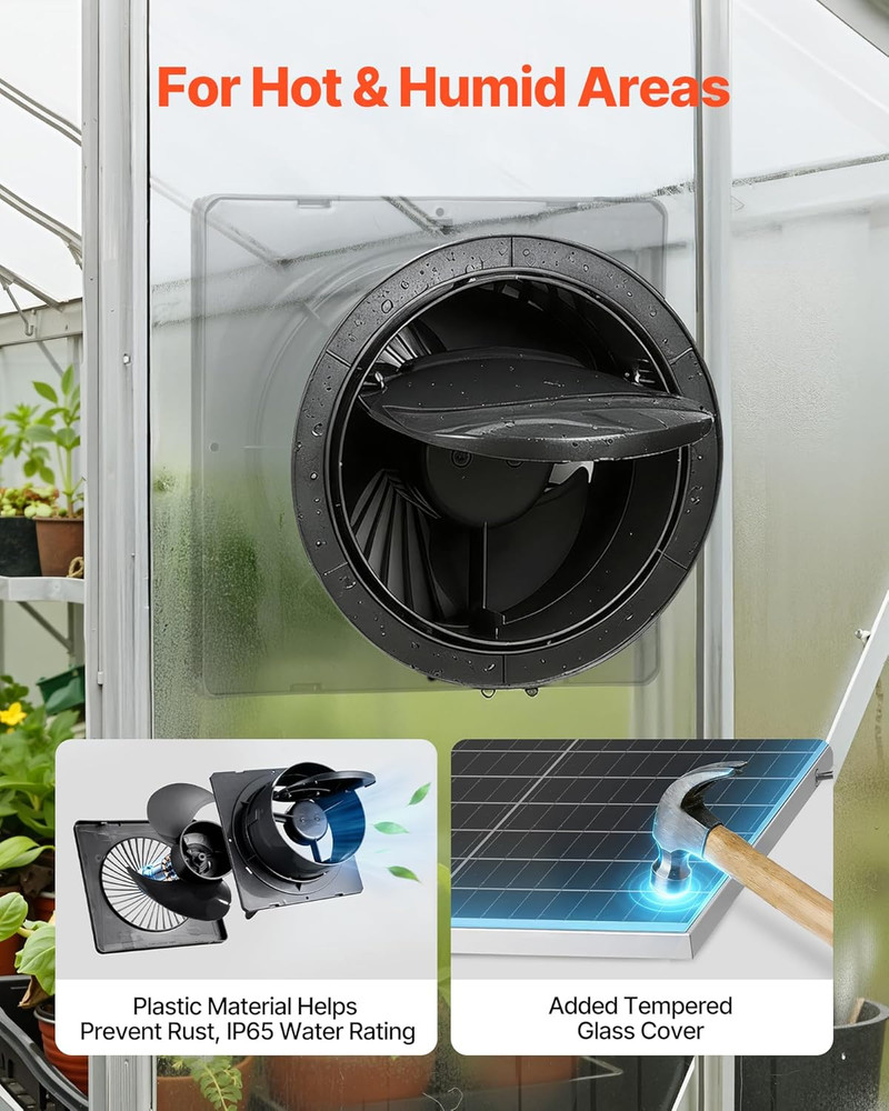 Solar Powered Fan, 25W Solar Panel with 220 CFM Airflow, Adjustable Panel Angle,