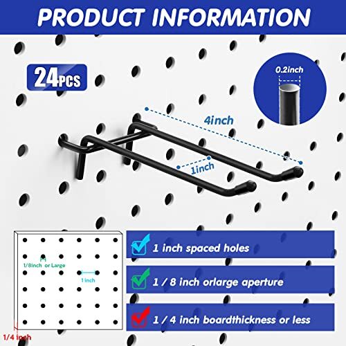 Pegboard Double Arm Peg Straight Hook Garage Storage Wall Organizer Pegboard ...