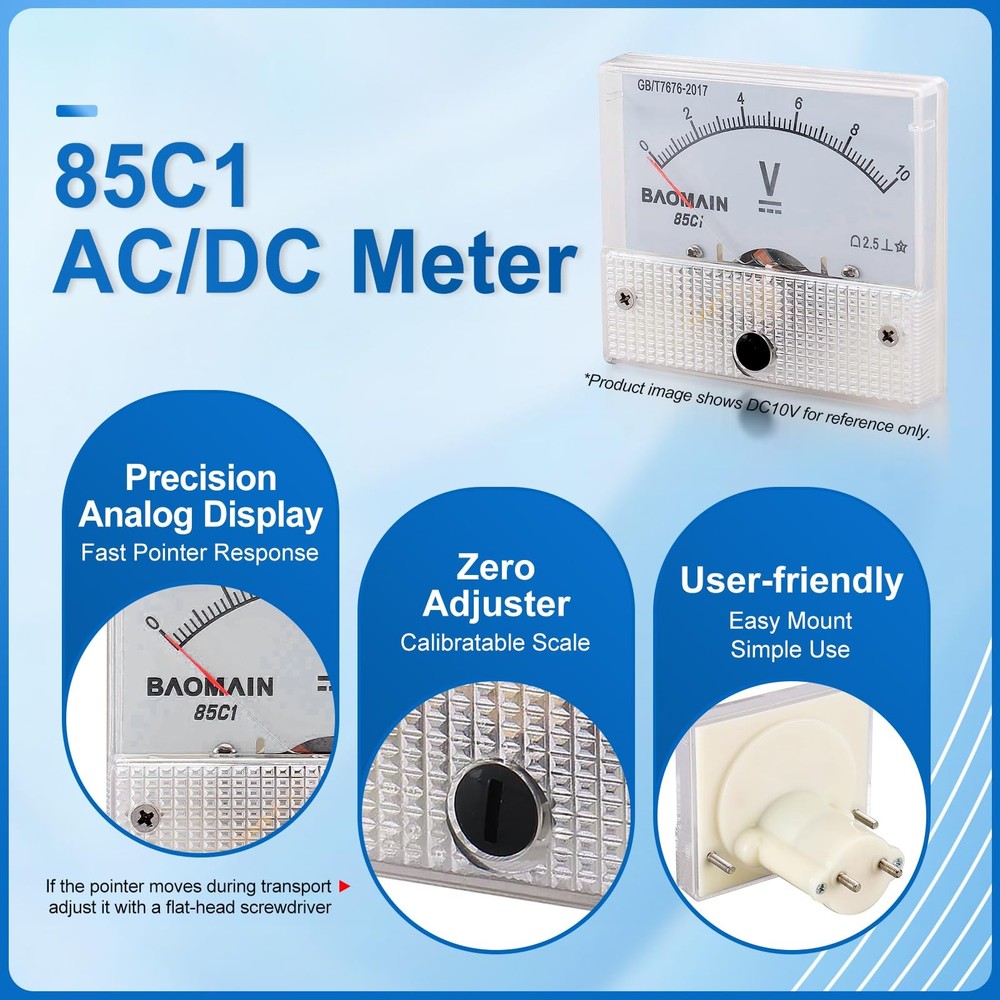 Baomain Analog Voltmeter 85C1 DC 0-500V Rectangle Volt Panel white