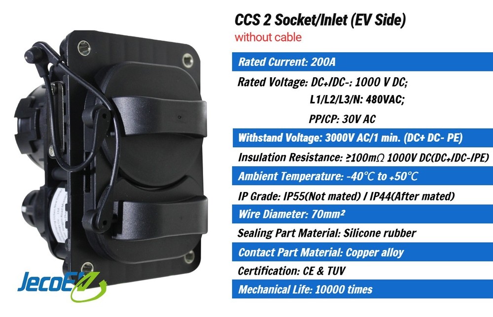 CCS2 EV Charging Inlet Port/Socket (EV Side), 200A 1000VDC Max, Without cable