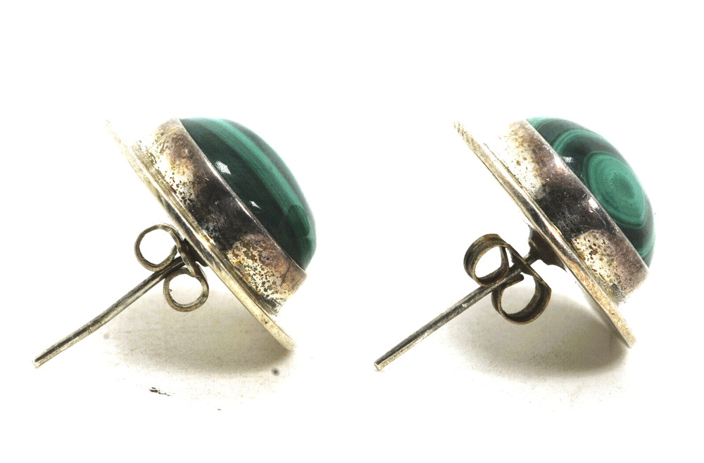 Mexico Sterling Silver Malachite Post Back Earrings
