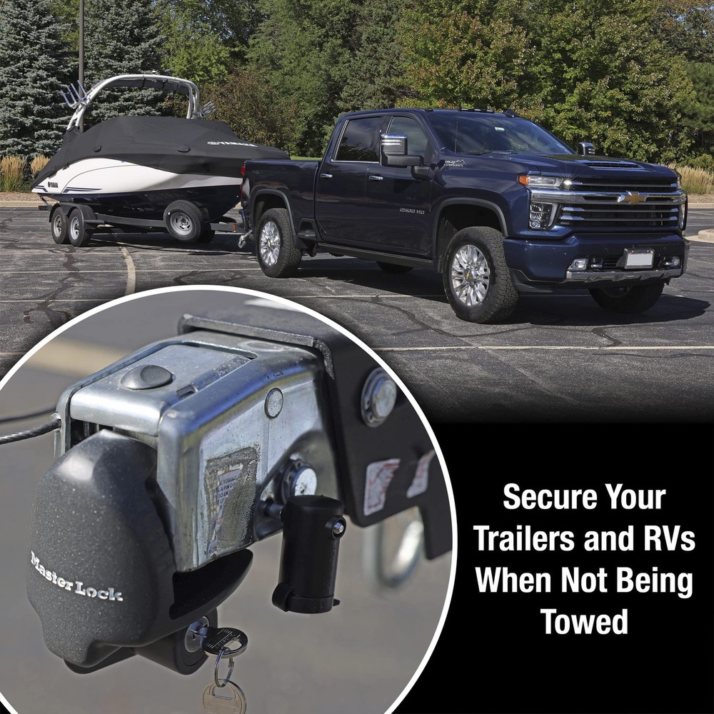 Master Lock Black Universal Size Trailer Hitch Lock, Coupler