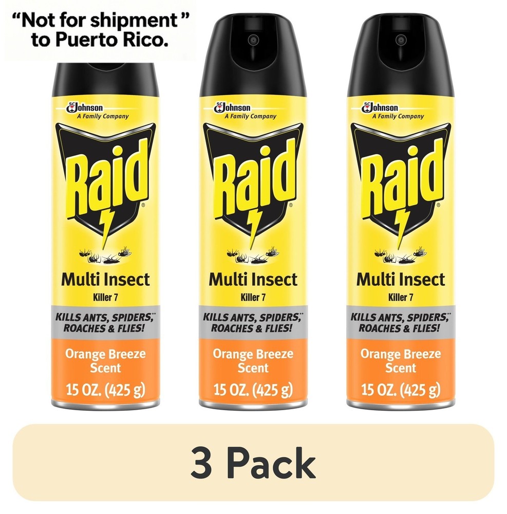 3 pack) Raid Multi Insect Killer 7, Bug Killer Spray, Orange Breeze Scent, 15 oz