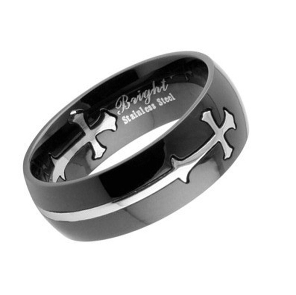 Biker Shack - Black Silver Celtic Cross Ring - Gothic Irish Motorcycle Ring