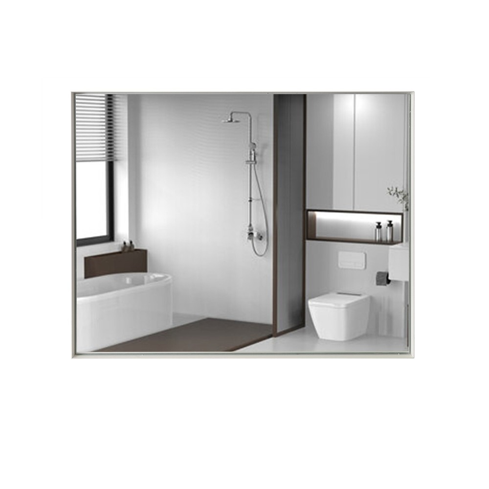 40x30 Inch Glossy White Rectangular Wall-Mounted Bathroom Mirror with Beveled