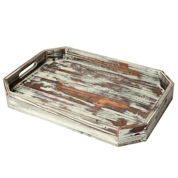 Torched Wood Serving Tray with Angled Edges
