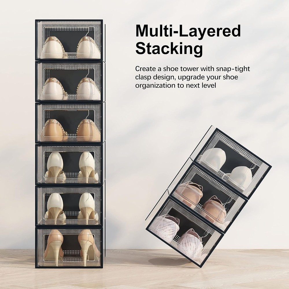 12/24 Pack XL Clear Drop Side Shoe Boxes Stackable Sneaker Storage Display Case