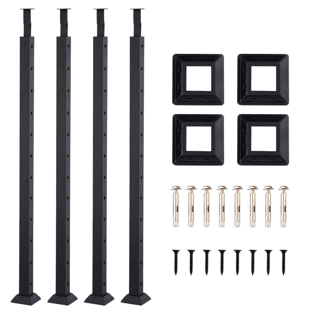 42" Cable Railing Post, Matte Black Stainless Steel Level Drilled Railing Post