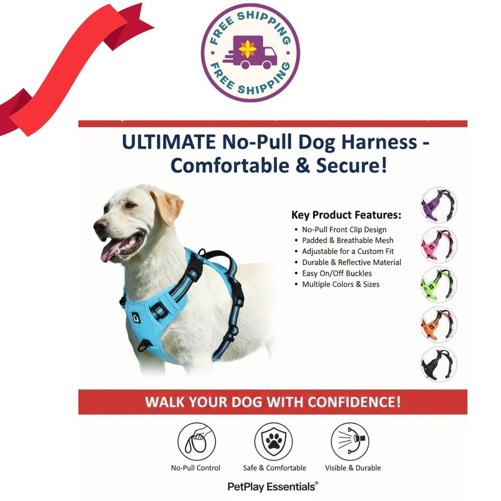 Reflective No-Pull Dog Harness Vest Easy Walk Training Handle Control All Sizes