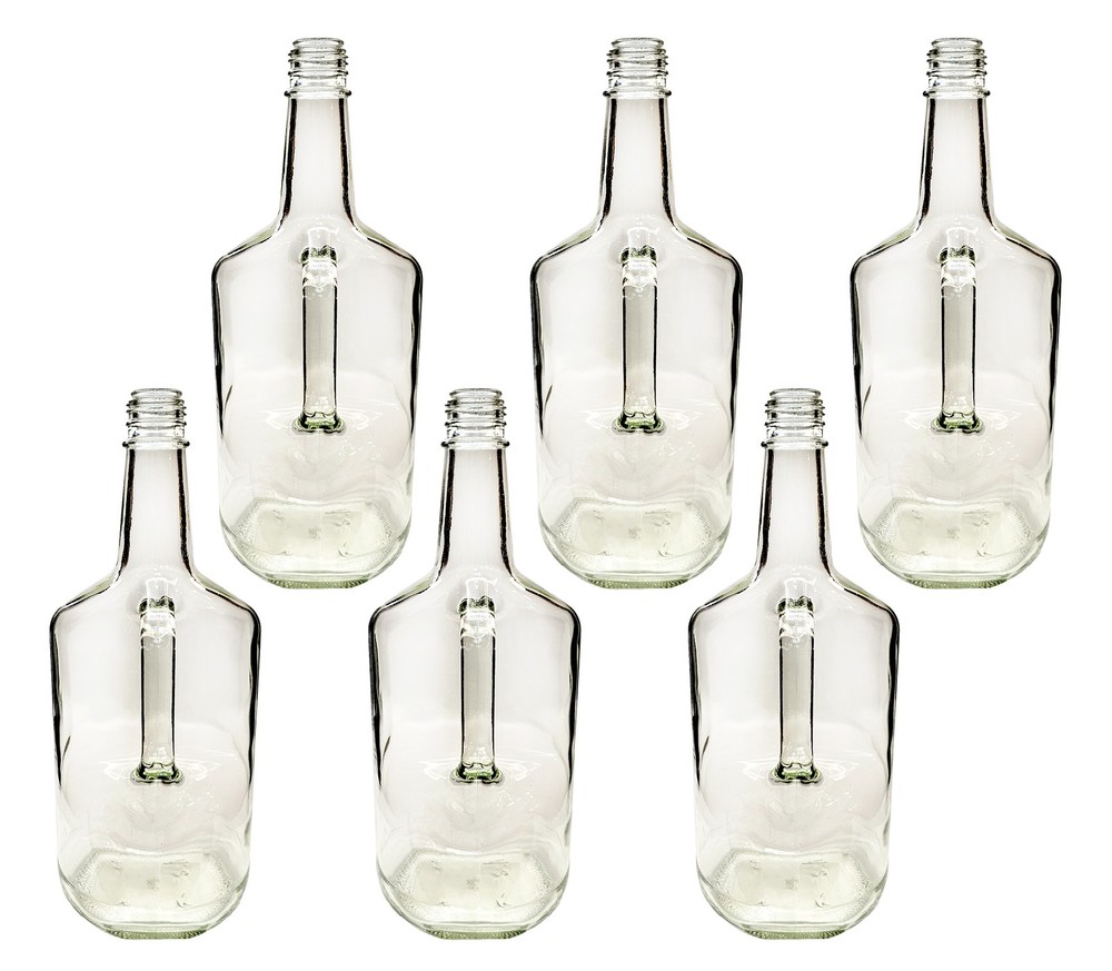 Home Brew Ohio 1.75 Liter Classic Handled Flint Liquor Bottle No Lid (Set of 6)