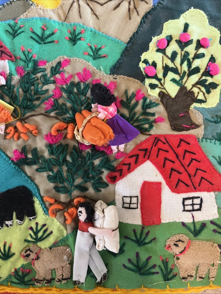 Peruvian Arpillera Handmade 9 x 9 3D Textile Art