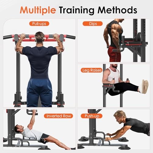 Pull Up Bar Station Power Tower,12-Level Adjustable Multi-Function Pull Black