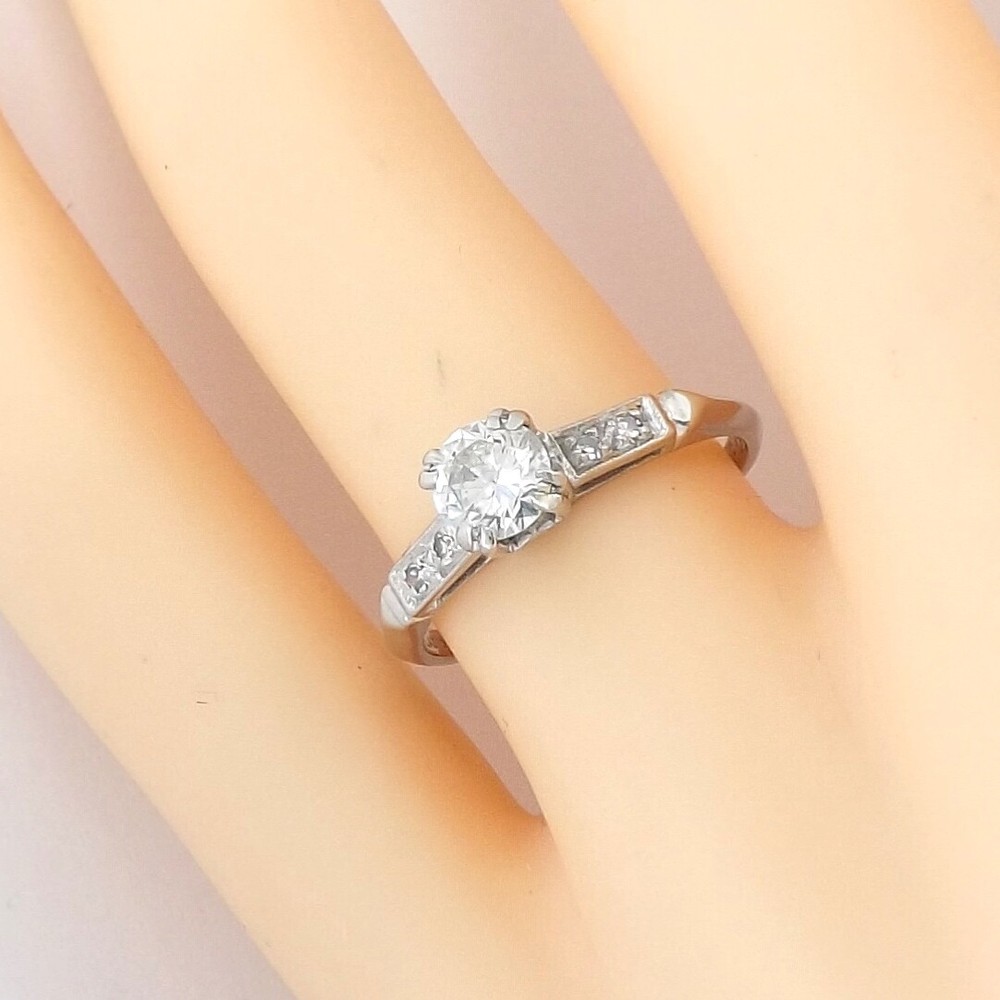 Solid Platinum Round Natural Diamond Promise Engagement Ring Antique Setting
