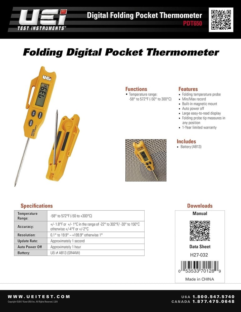 Digital Thermometer Pocket Thermometer Folding Probe Large Display