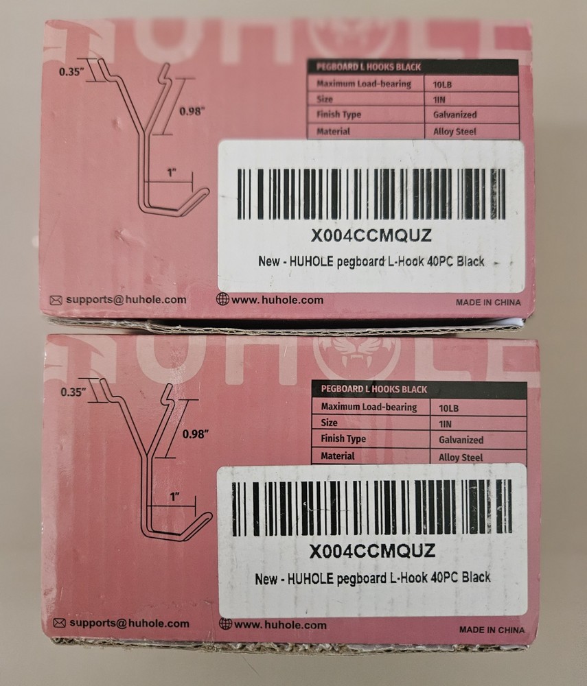 Pegboard L Hooks Black 2 Boxes - 79 Hooks In All